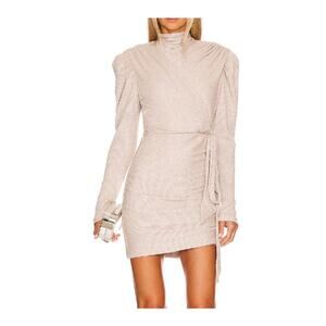 Sabina Musayev Sicily Mini Dress XS Stone Metallic Cream Long Sleeve